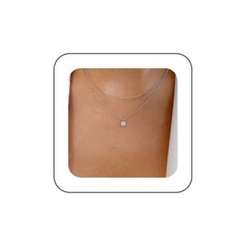 Sttiafay Boho Layered Cz Crystal Choker Necklace Round Solitaire Pendant Necklace Silver Crystal Necklace Sparkling Bridal Rhinestone Necklace Jewelry for Women