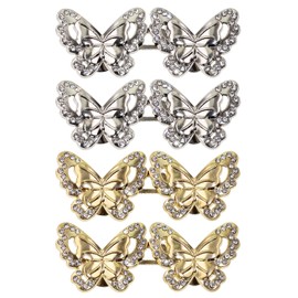 Penta Angel Jean Button Pins 4Pcs Detachable No Sew Butterfly Pant Waist Tightener Buckle Adjustable Instant Pant Buttons for Women Girls Loose Dress Skirt (Rhinestone Gold, Silver)