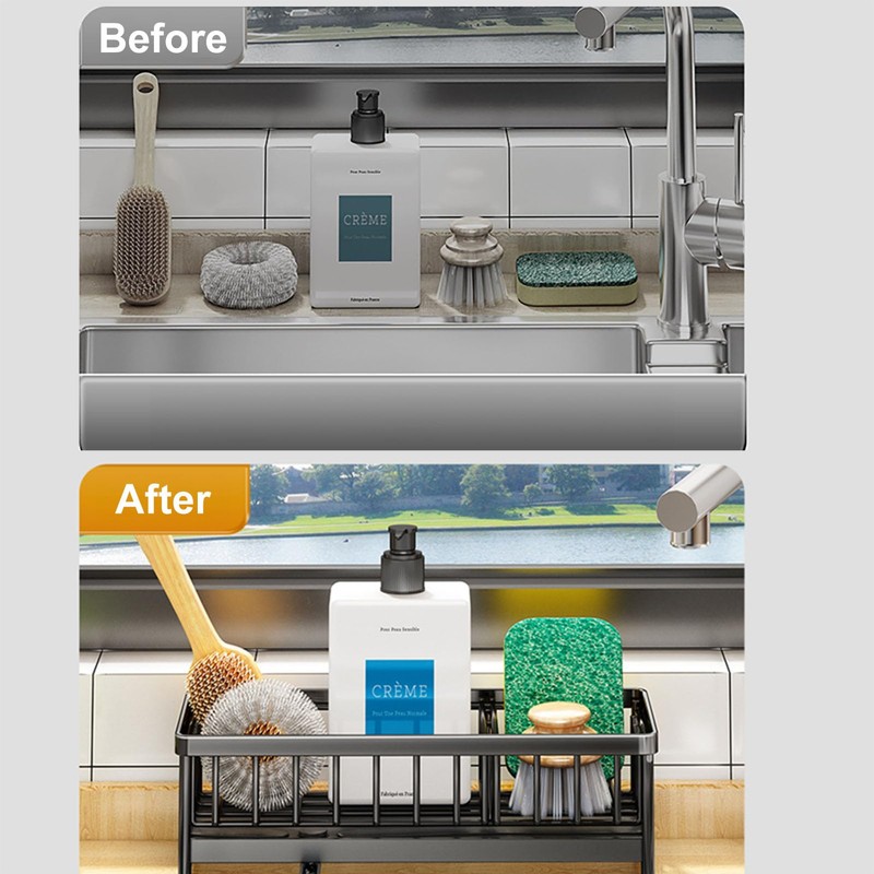PengGengA Sink Organiser, Sink Organiser with Removable Brush Holder, Sink