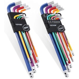 VEVOR Hex Key Allen Wrench Set, 22 pcs SAE (0.050-3/8 in) and Metric (1.5-10 mm)