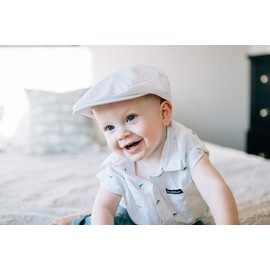 Born to Love Scally Cap White Baptism Christening Baby Jeff Driver Cap SM 2 to 3t, White