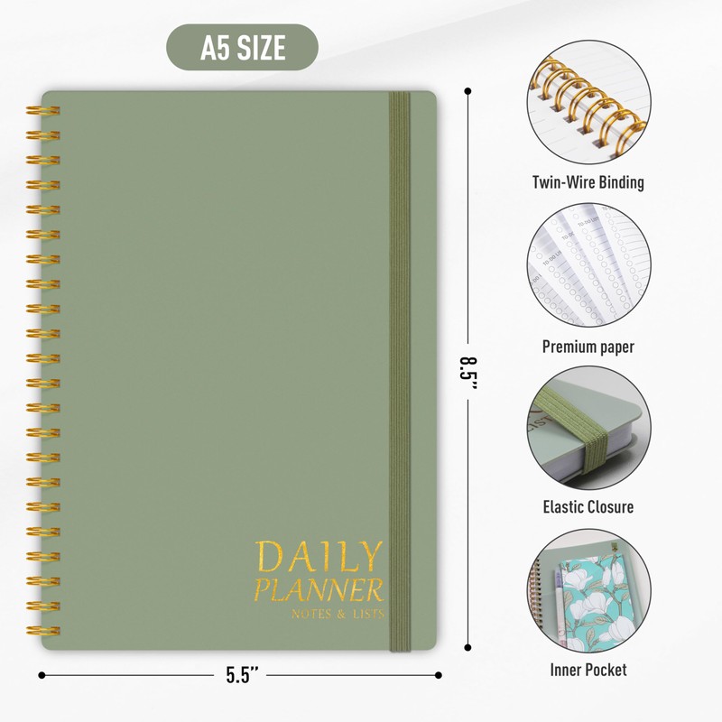 Daily Planner Undated - Simplified To-Do List Notebook with Hourly
