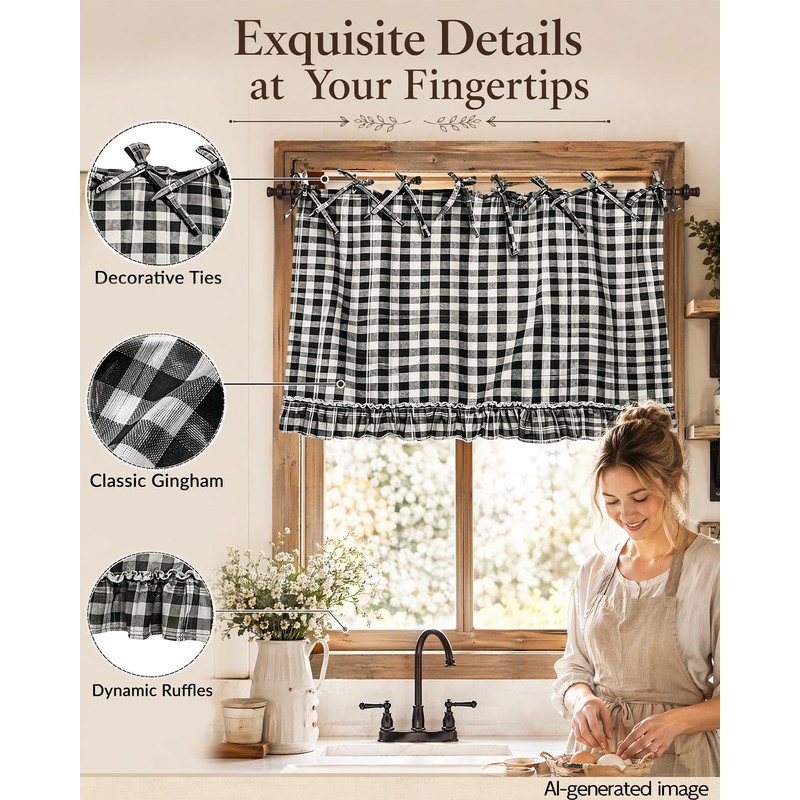 Handmade Check Oven Skirts, Oven Curtain for Farmhouse Kitchen (Black)