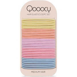 Qooocy No Damage Elastic Hair Ties, 4mm Thick Rubber Bands for Women & Kids, Perfect for Ponytails, Braids & All Hair Types, 30 PCS, Blush