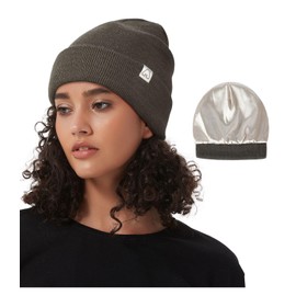 Hat Hut Satin Lined Beanie for Women Men Winter Hats for Women Silk Lining Slouchy Beanie Ski Hat Warm Unisex Cuffed Beanie (Taupe Green)