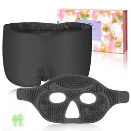 my novel things Full Coverage Silk Satin Sleeping Mask for Man Woman and Cold Eye Mask for Dark Circles and Puffiness 2PK, Cooling Eye Ice Face Mask with Satin Mask for Blindfold Black Eye Cover