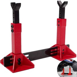 RC Car Jack Stand for 1/8 1/10 Scale Climbing Crawler Car Jack Stand Scale Accessory for Traxxas TRX4 Axial SCX10 RC4WD Tamiya CC01 D90 HPI HSP D110 TF2 Redcat Gen7 Gen8, 2Pcs Metal Jack Stand(Red)