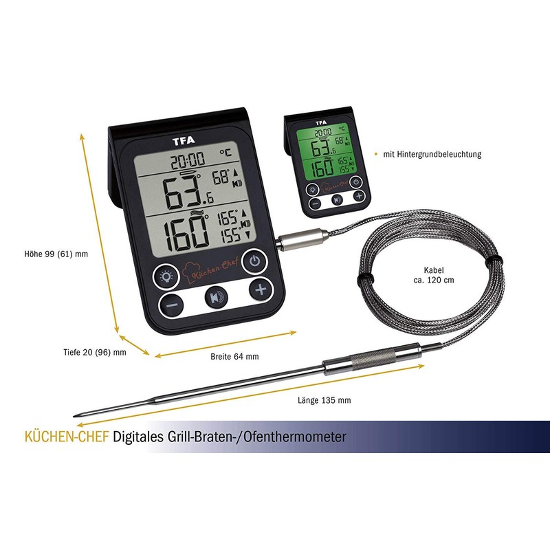 TFA Dostmann 14.1512.01 Kitchen Chef Digital Barbecue Thermometer Roasting Thermometer,