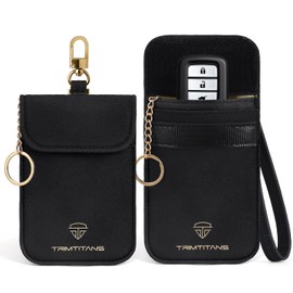 Faraday Pouch for Car Keys (2 Pack), Suede Leather Faraday Bag for Key Fob with Wristband, Car RFID Signal Blocking Holder, Anti-Theft Key Fob Protector Case (Medium Size)