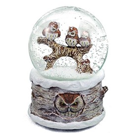 Winter Barn Owls 100mm Musical Snow Globe Plays Carol of the Bells
