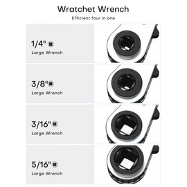 HVAC Service Wrench, Refrigeration Wrench Set 3/8" 5/16" 3/16" 1/4" Ratchet Curved Wrench Tool with 2 Hex Bit Adapter Kit UIInosoo for Air Conditioner, Refrigeration Equipment