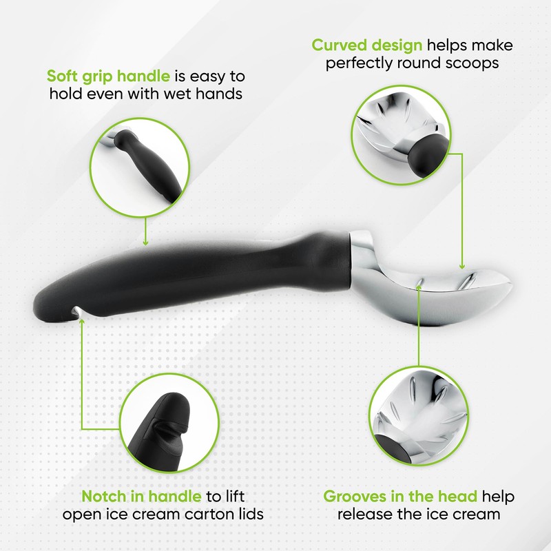 Spring Chef Ice Cream Scoop with Soft Grip Handle, Professional