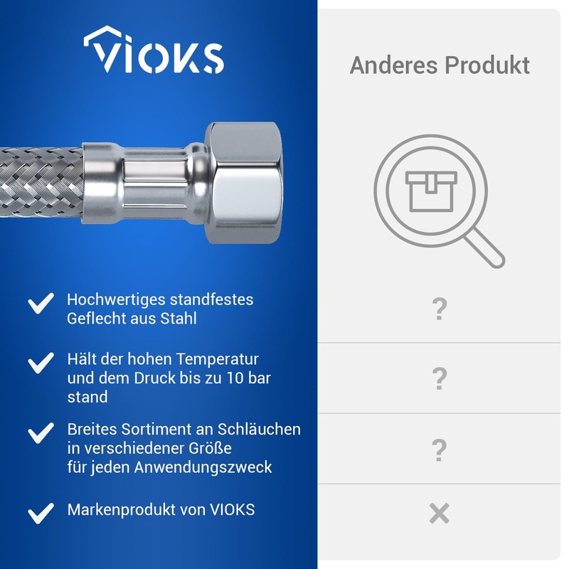 VIOKS Flexible Hose Kitchen Tap 3/8 Inch Outer Diameter x