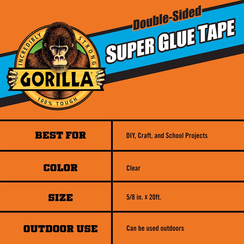 Gorilla Super Glue Tape, Multi-Purpose, Permanent, Double Sided, High Tack,