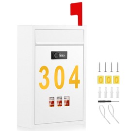 Wall Mount Mailbox for Outside, Locking Mailbox with Flag, Large Security Mailbox with Combination Lock and Three Sets 0-9 Mail Box Numbers, Metal Drop Box for Outdoor, House, 3.4"D x 8.5"W x 12.7"H
