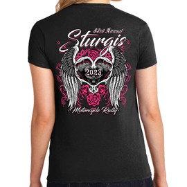 Ladies Missy Cut 2023 Sturgis Motorcycle Rally Love Wings T-Shirt Black/XL
