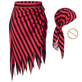Irtysh Pirat Open Design Skirt Dress Pirate Head Scarf Hat Pirate Bandana Accessories Cosplay Costume For Men Women(red+black L)