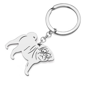DALANE Stainless Steel Cute Dog Breeds Keyring Puppy Dog Key Ring Pets Dog Jewellery Gifts for Women Girls, Silver Plated Pug