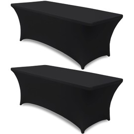 ABCCANOPY 2 Pack 6 ft Spandex Tablecloths Stretch Table Cover Rectangular Table Fitted Polyester Tablecover Table Toppers, Black