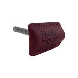 Hide & Drink, Funda protectora de cuero de doble filo para cabeza de afeitar, hecha a mano (sangría)