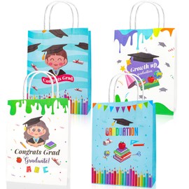 HOWAF 12pcs Kindergarten Graduation Gift Bags, Congrats Grad Treat Bags for Preschool Graduation Party Favors Blue