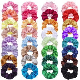 JSTHHTT 32 Pcs Scrunchies for Women, Lengthening Satin Scrunchies for Hair, Softer than Silk Scrunchies for Women, Hair Bands, Won't Snapped Elastic Hair Band Ponytail Holders for Girls and Ladies