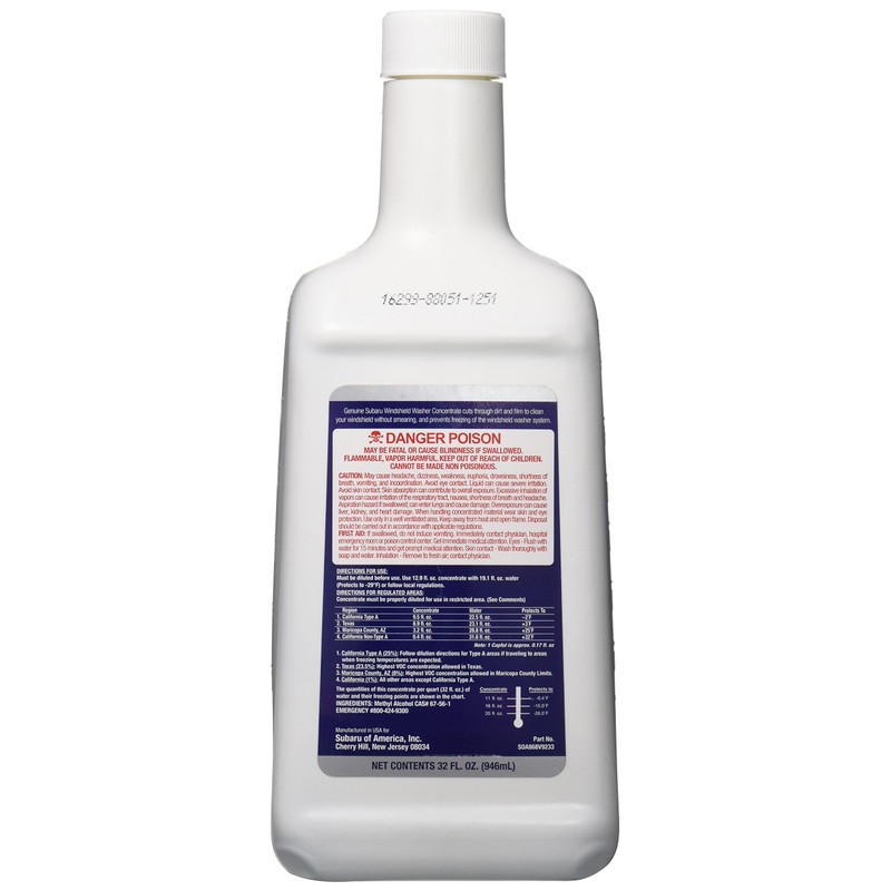 Genuine Subaru SOA868V9233 Windshield Washer Fluid, 32 Ounce Bottle, 1