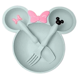 Minnie Kids Dinnerware Kids Dinnerware Set 3 Piece Plastic Spoon Fork Kids Toddler Plate Bowl Dinnerware Plate Set (Green)
