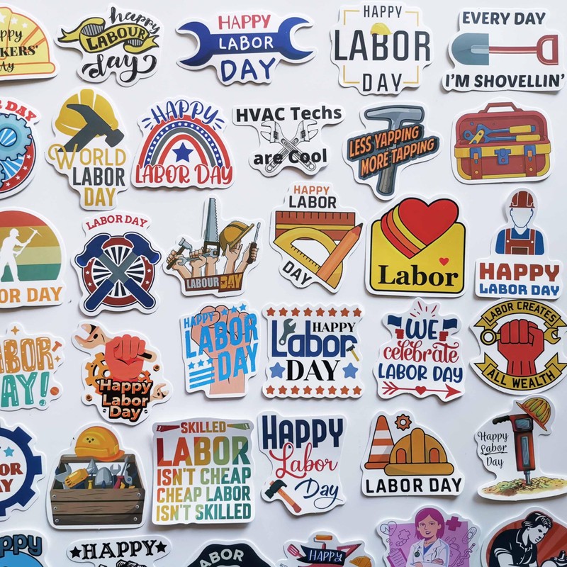 Generic 50Pcs Funny Labor Day Sticker Labor Union Decals Cute