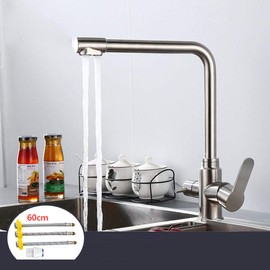 QQAMOGNNK Kitchen Faucet 3 Way Water Filter Tap 304 Stainless Steel Hot and Cold Sink Double Outlet Direct Drinking Water Purifier Kitchen Faucet-A (Color : E)