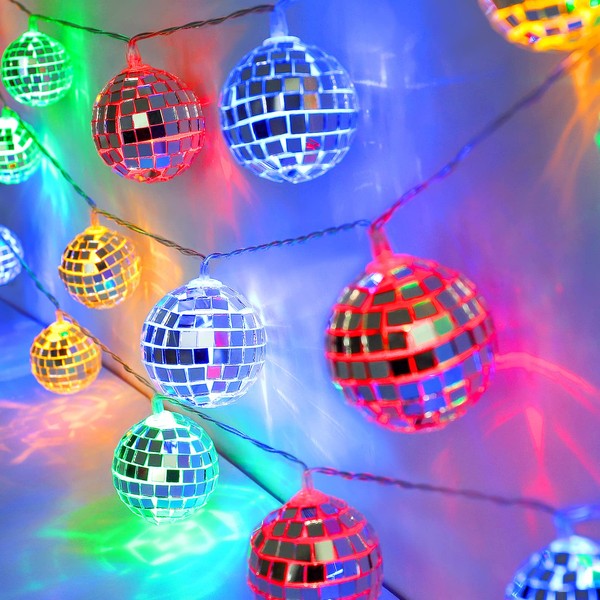 AceList 50 LED Disco Ball Mirror LED Party Light String Christmas Lanterns for Holiday Wall Window Tree Decorations Indoor Outdoor Patio Party Yard Garden Kids Bedroom Living Dorm (Multicolor)