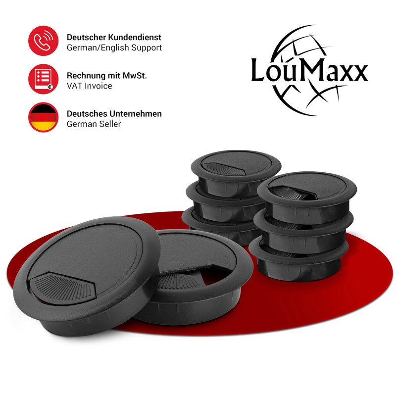 LouMaxx Cable Grommet Desk Black - Set of 8 Cable