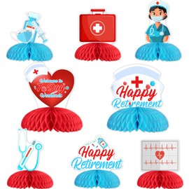 Nurse Retirement Decorations 8pcs Happy Retirement Honeycomb Centerpieces Medical Retirement Decoration Nursing Officially Retired Table Decors Medical Staff Doctor RN Theme Party Supplies