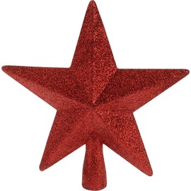 Bambelaa! Glittering Christmas Tree Topper Star Christmas Decoration Festive Decoration Christmas Tree Topper Christmas Tree Decoration Indoor Poinsettia Plastic Approx. 18 cm Red