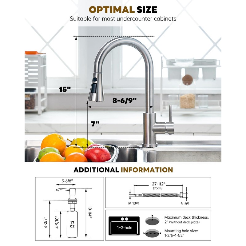 BLYLUND Kitchen Faucets with Soap Dispenser, Brushed Nickel Kitchen Faucet