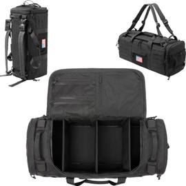 CONTAIL 48L Military Tactical Molle Duffle Bag,Gym Sneaker Bag With Shoe Compartment,Outdoor Gear Luggage Bag With Detachable Backpack Straps, Black