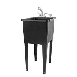 Space Saver Utility Sink by JS Jackson Supplies, Pull-Out Faucet, Soap Dispenser, Black Tub (Stainless)