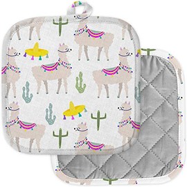 [Pack of 2] Pot Holders for Kitchen, Washable Heat Resistant Pot Holders, Hot Pads, Trivet for Cooking and Baking (Llamas Cactus)
