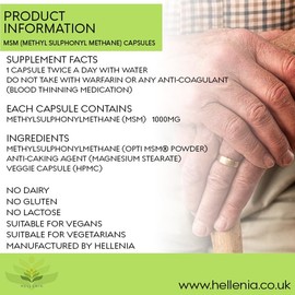 Hellenia MSM (Methyl Sulphonyl Methane) 1000mg - 180 Capsules - Joint Care Supplement