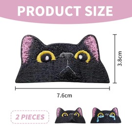 2 Pcs Embroidered Cat Fabric Patches Cat Patches On Clothes Black Denim Iron On Patch Cat Face Patches Cat Fabric Patches