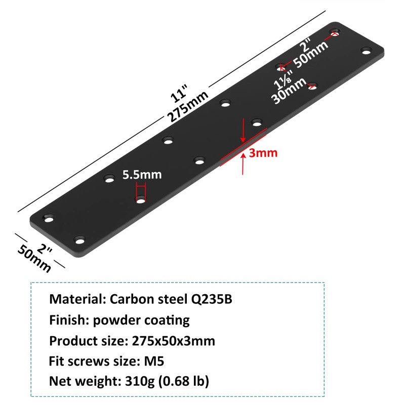 MOUNTAIN_ARK 6 Pack 11" x 2" Black Flat Mending Plate,
