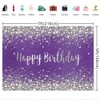 7×5ft Purple Diamonds Happy Birthday Photo Backdrop Glitter Diamonds Silver