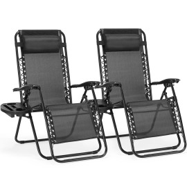 Set of 2 Multi-Color Zero Gravity Outdoor Patio Folding Sun Loungers Recliners with Pillow and Cup Holder for Pool or Beachcolor: grey Color
