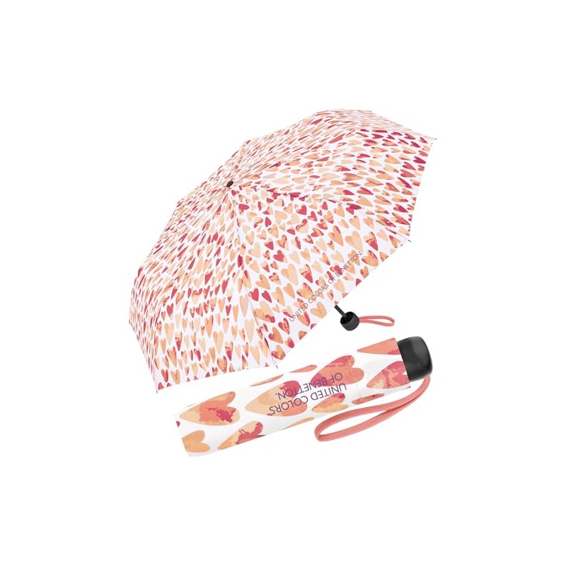 Benetton Pocket Umbrella Super Mini Dots, Hearts Pink, 95 cm