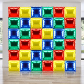 Charnoel 36 Pcs Brothers Birthday Decorations Balloons Brick Square Foil Balloons Wall Backdrop Arch Kit Double Sided Metallic for Cartoon Video Game Party Supplies(Red Green Blue Yellow)