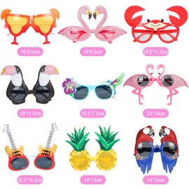 Aurasky Funny Sunglasses, 9 Pairs, Hawaiian Party Glasses, Luau Party Sunglasses, Hawaiian Tropical Party Glasses, Funny Sunglasses, Novelty Party Accessories, Decoration for Children, Adults