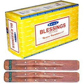 Satya Nag Champa Incense Sticks | x12 pack | with 2 Booghe incense sticks holder (Blessings)
