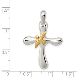 JewelryWeb 925 Sterling Silver Solid Polished Freeform Religious Faith Cross With Gold Plated Dove Pendant Necklace 39x25mm Wide - Pendant for Women
