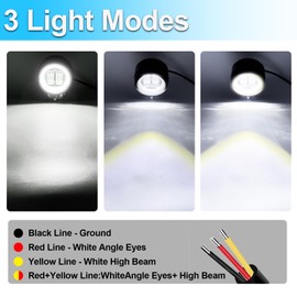 LIGBT 2PCS 2.8 Inch Motorcycle Driving Lights 60W 6000K 3 Modes White LED Driving Fog Light 6000LM LED Pods Projector Lights with DRL/Angel Eye for Motorcycle Tractor Truck ATV UTV SUV Boat