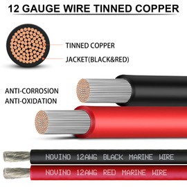 12 Gauge Marine Wire,50FT Red 12 AWG Marine Wire + 50FT Black 12 Gauge Wire,12 AWG Marine Grade Wire Tinned Copper Oxygen-Free Marine Electrical Wire for Boat/Marine/Automotive/RV/Camper/Trailer
